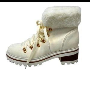 Brqnd New.White Faux Fur Lace-Up Booties Sold out I'm 8.5